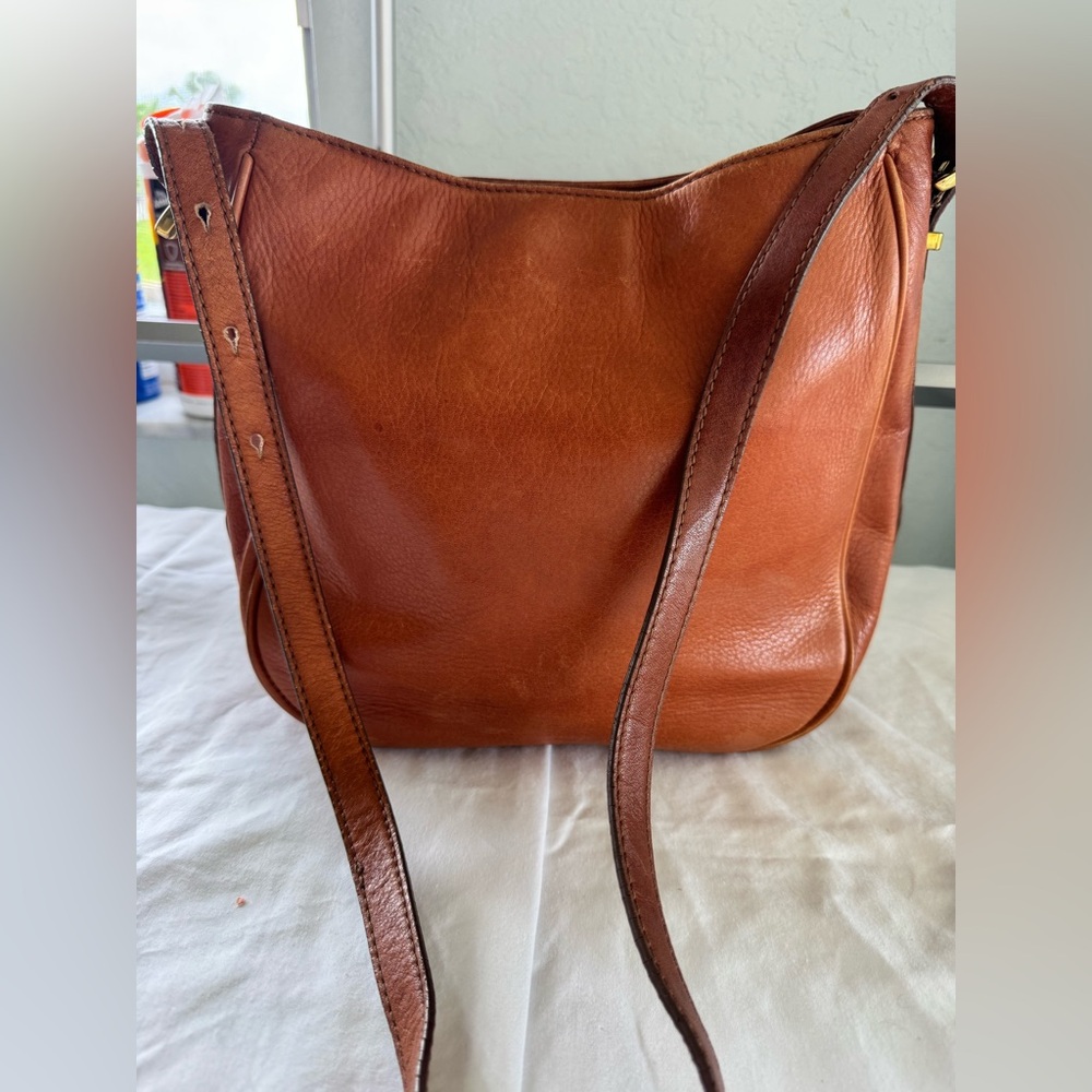 J.Crew Teddie Soft Cognac Leather Convertible Hobo Crossbody Bag GUC
